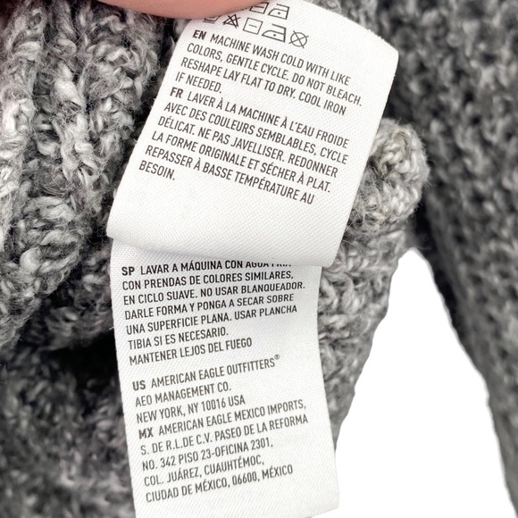 American Eagle Gray Sweater Boxy Mock Turtleneck Ribbed Knit Oversized Sz S - Picture 6 of 9